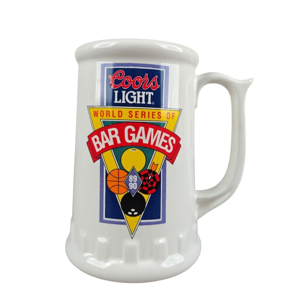 Vintage Coors Light Bar Games 1989-90 White Ceramic Mug Regional Finalist